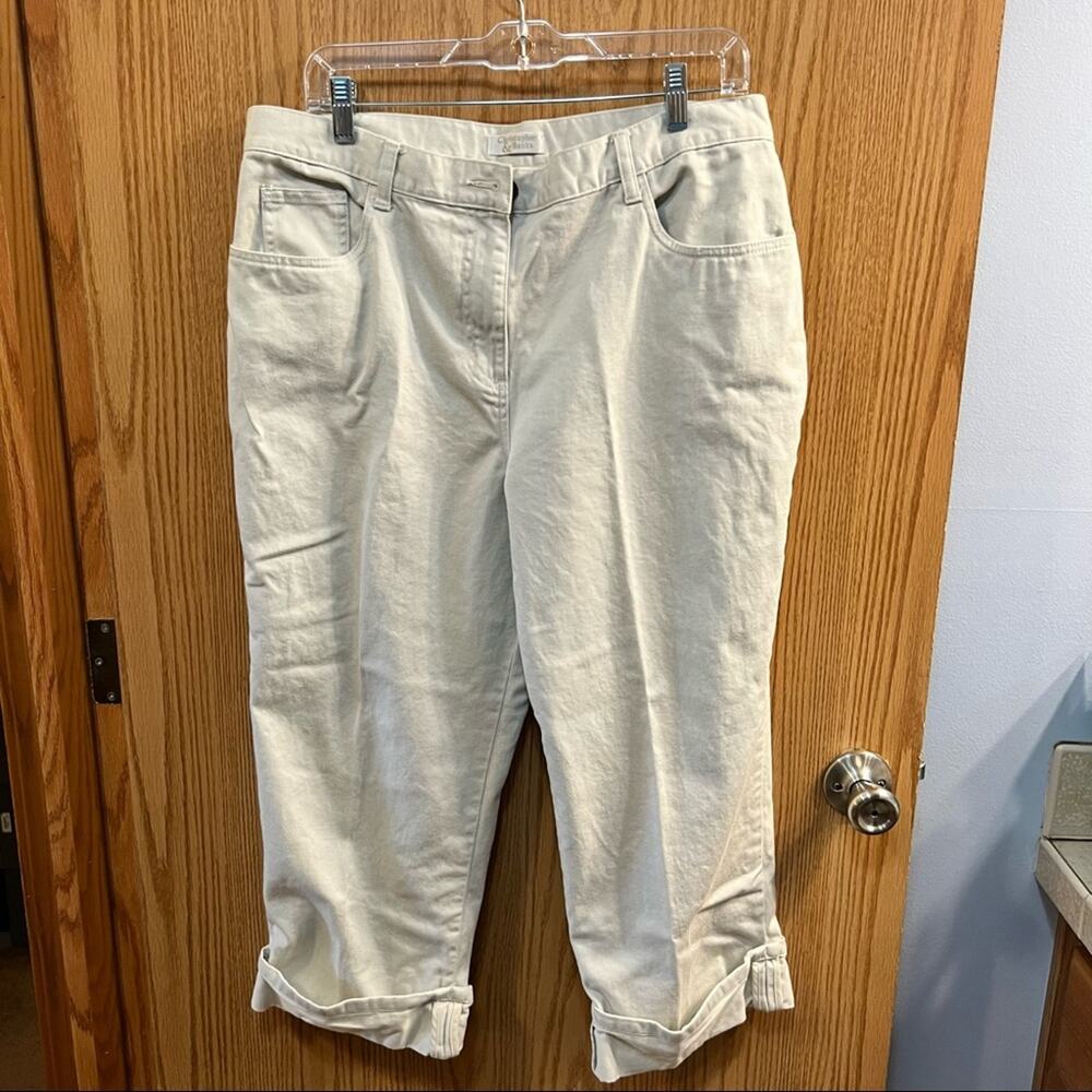 Christopher & Banks Cream Off-White Rolled Leg Cuff Jean Capris Women's Size 14